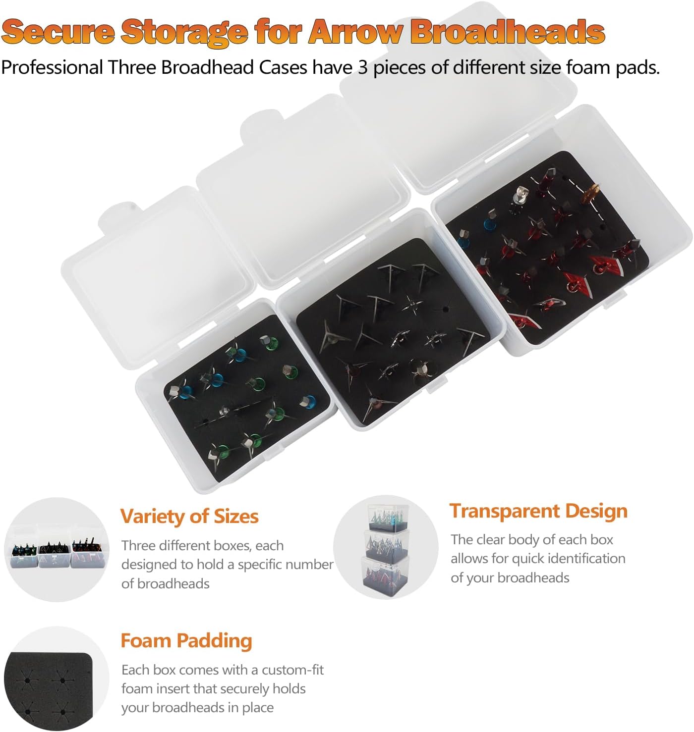 Broadhead Box, Archery Storage Case, Arrow Head Organizer Case Holder Arrowheads, Arrow Tips Case, Hunting Accessory Hold (12+15+20pcs) Broadheads (Case Only)