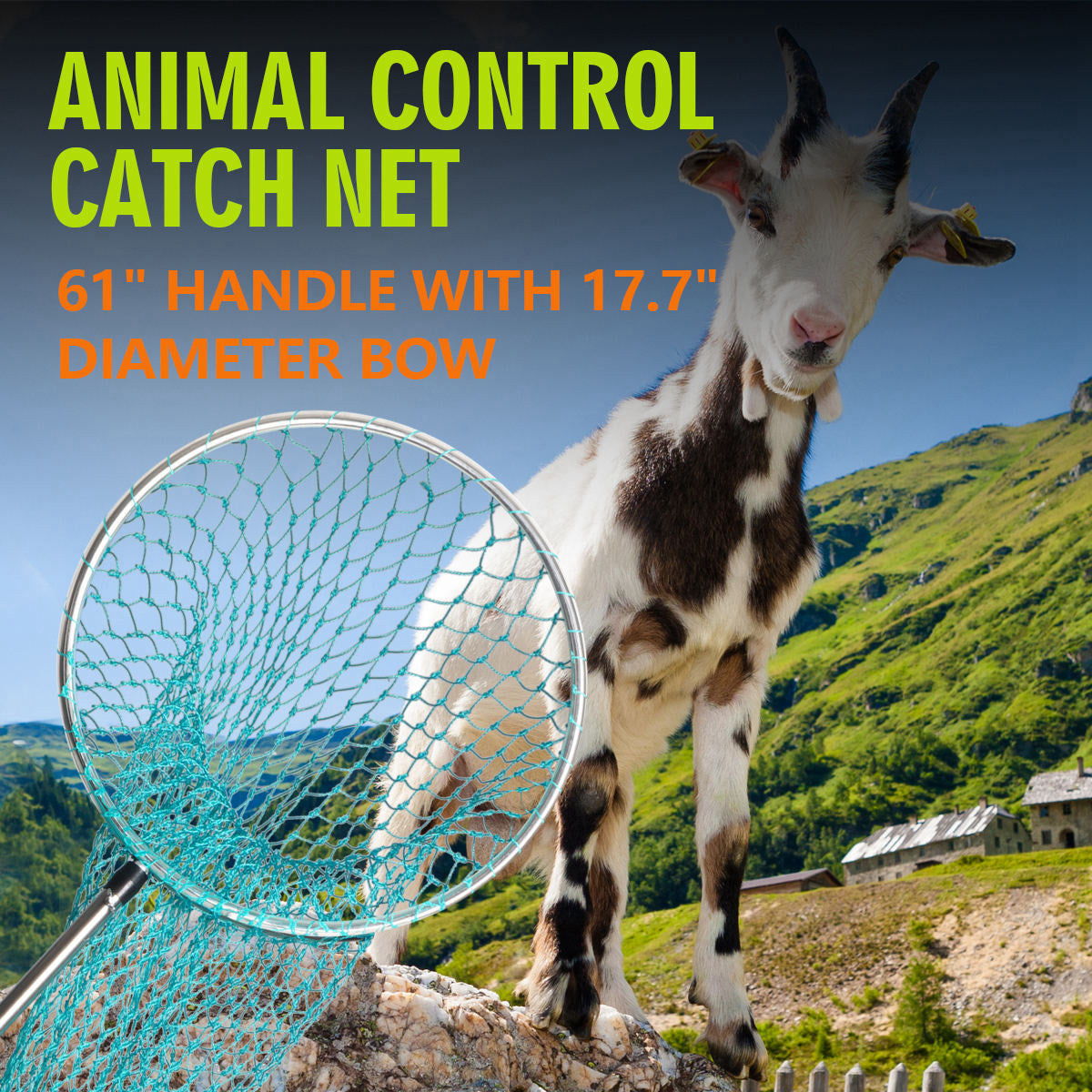 Stainless Steel Animal Control Catch Net Pole Tool for Dog Shoat Goat Cat Boar Hog Pig Racoon Possum Skunk Goose Chickens Pigeon - Heavy Duty