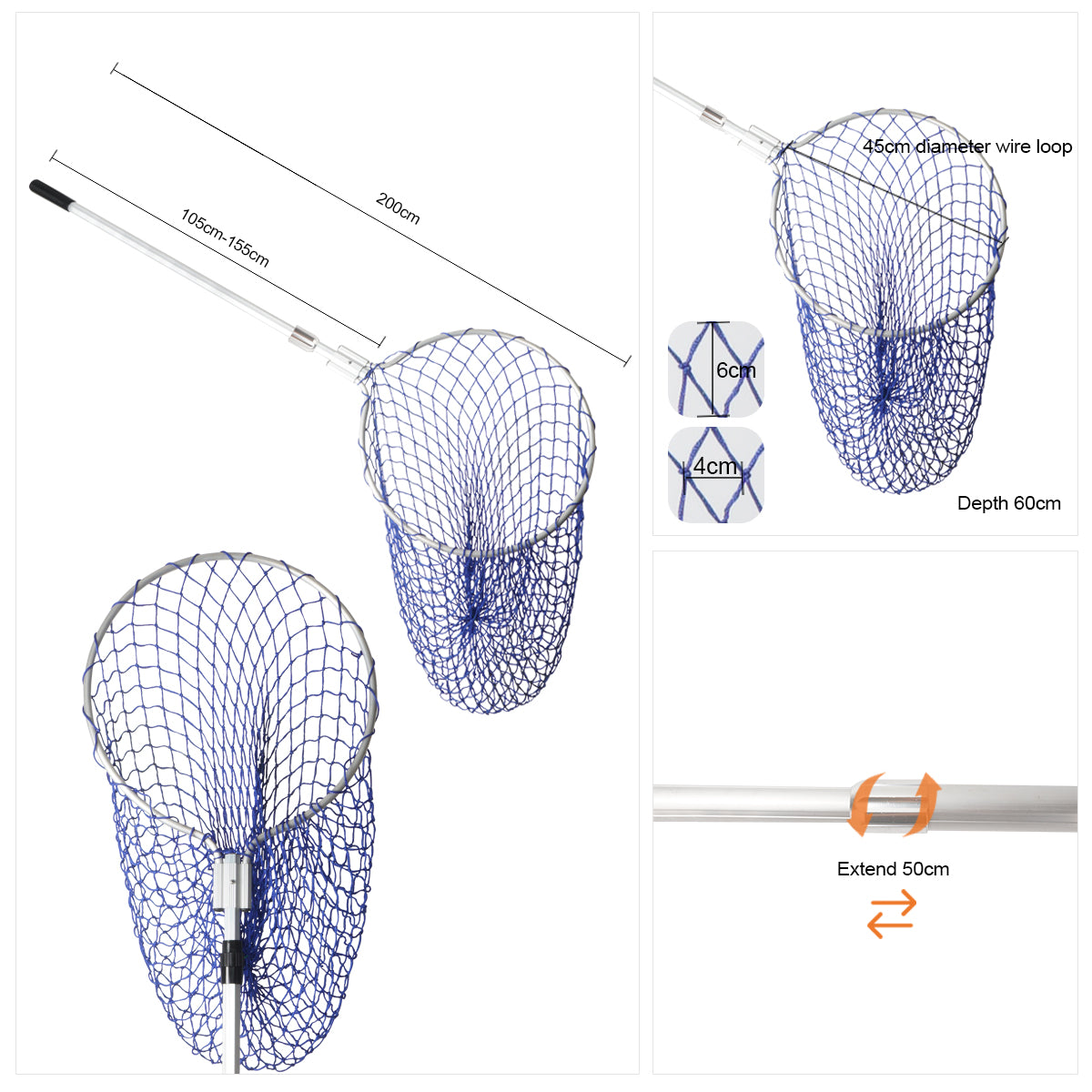 Animal Control Catch Net Pole Tool for Poultry and Small Animals (61" Handle with 17.7" Diameter Bow)