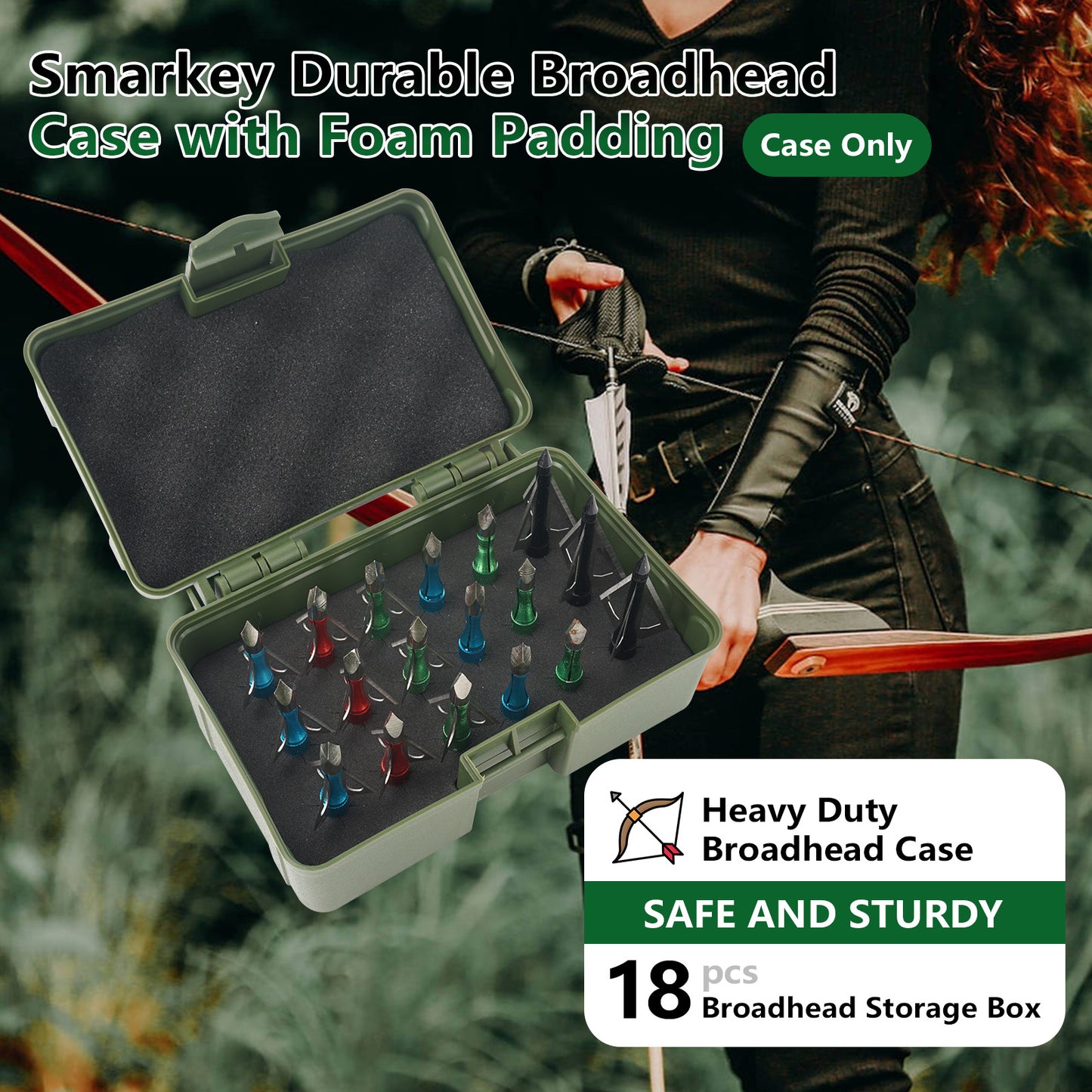 Broadhead Case, Archery Broadhead Box Storage Case, Arrow Head Tip Organizer Case Holder, Holds 18pcs Fixed or Mech Broadheads (Case Only)