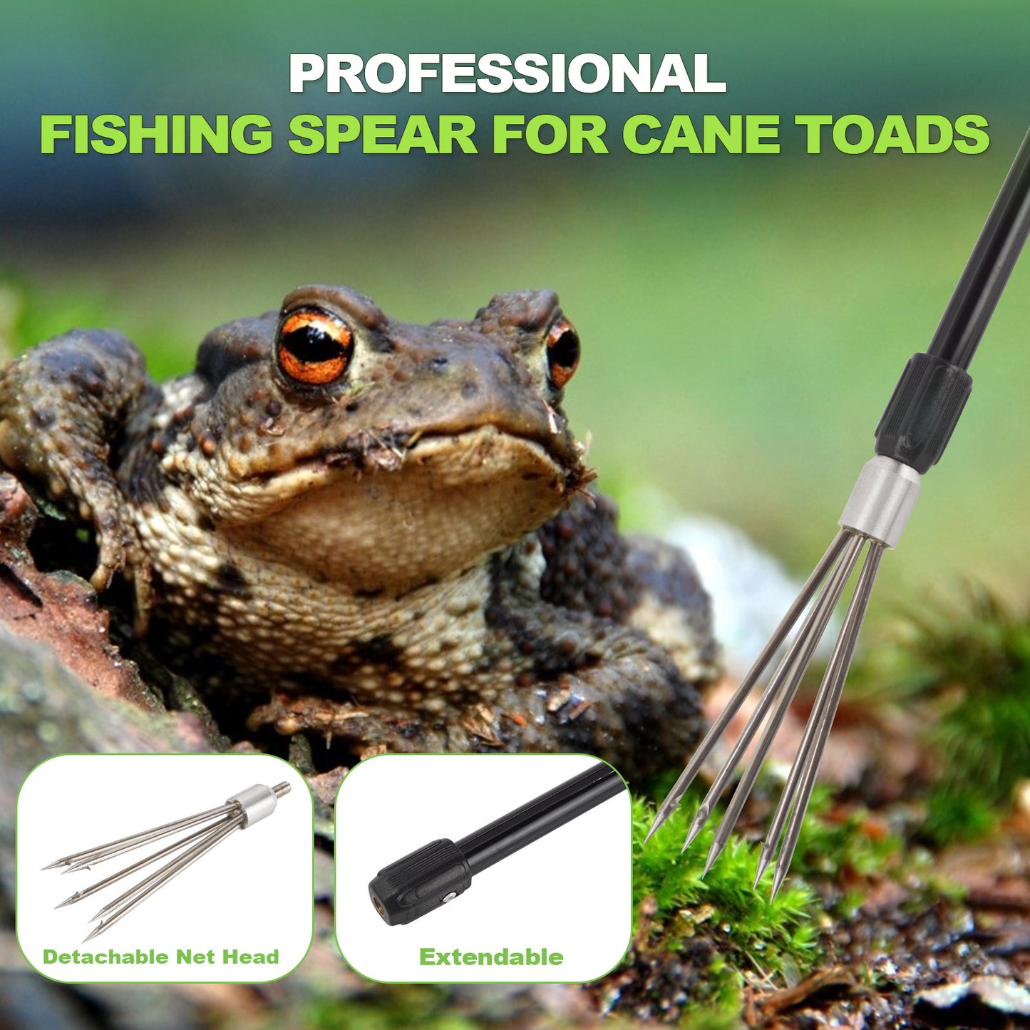 Fishing Harpoon Spear Gig Gaff Fork Hook for Frog Cane Toad Bullfrogs Bufo Flounder Fish Mole Remove Trap Catching